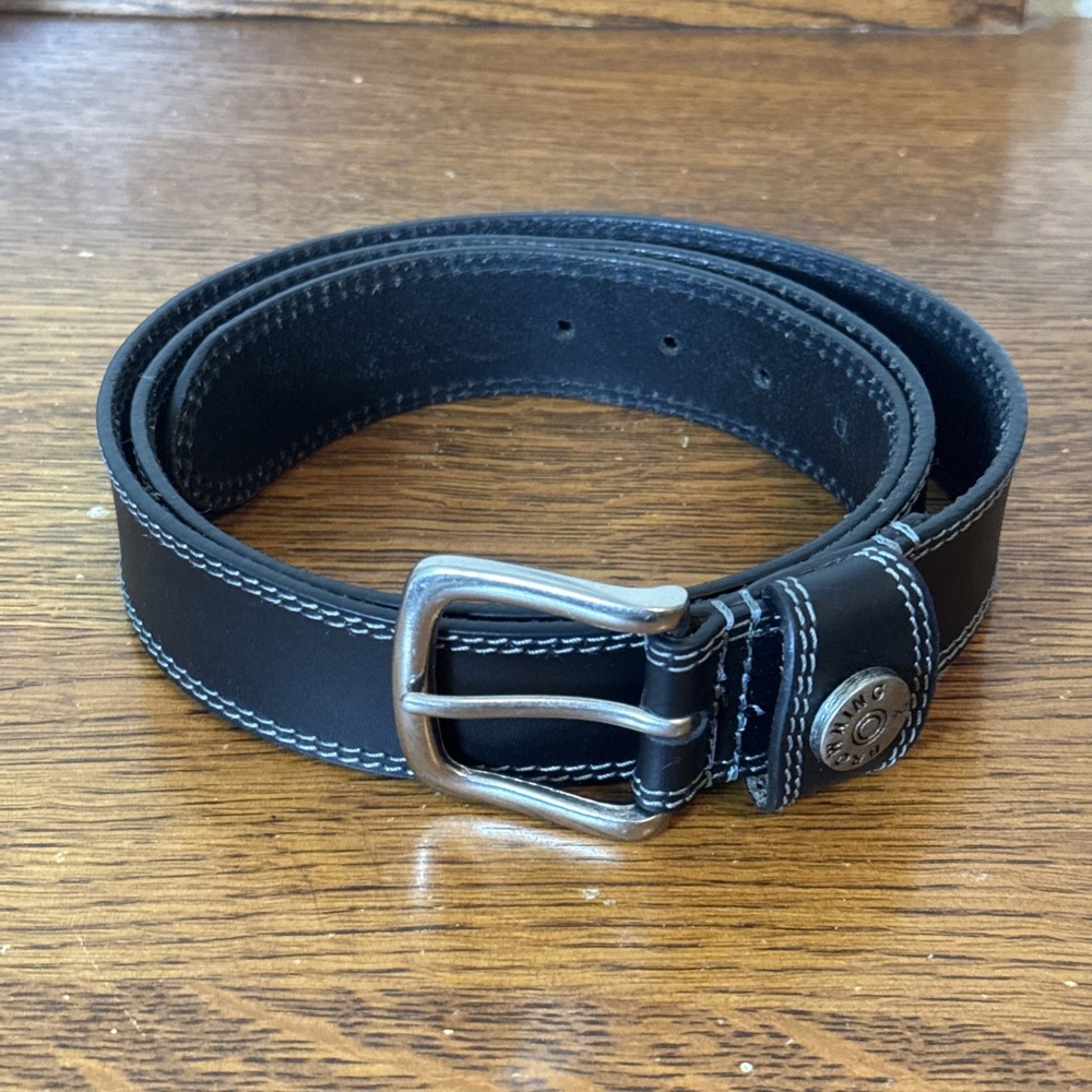 Vintage Browning Western Distressed Black Leather Belt Brass Buckle Men Size 44